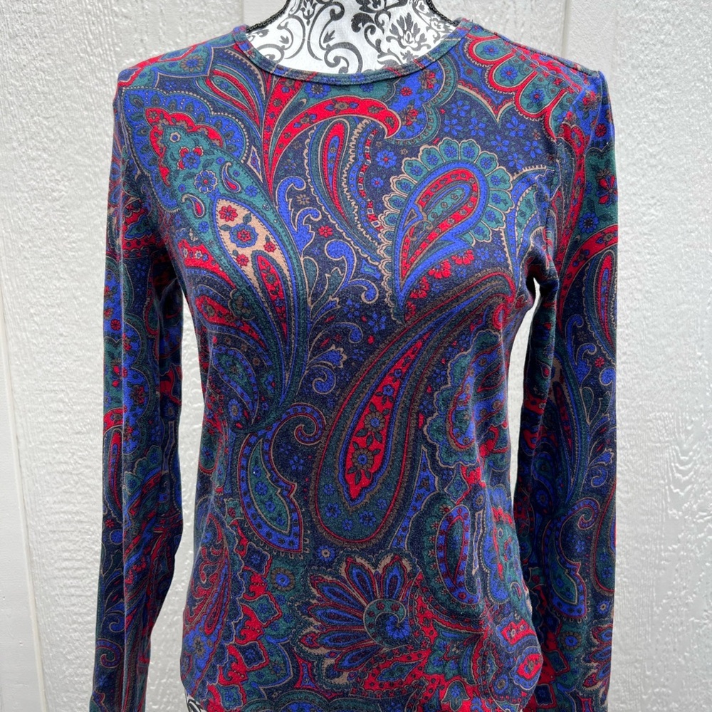 Lauren Ralph Lauren Paisley Print Long Sleeve Top Sz M